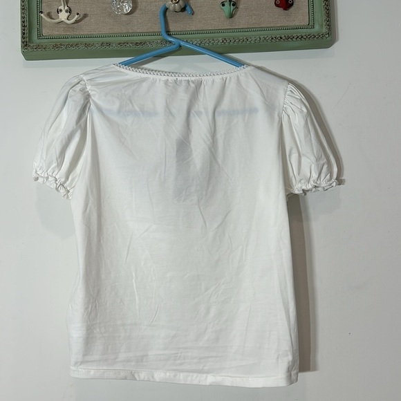 Current Mood lace Up front short puff sleeve top white womens size 1X plus new - Picture 6 of 6